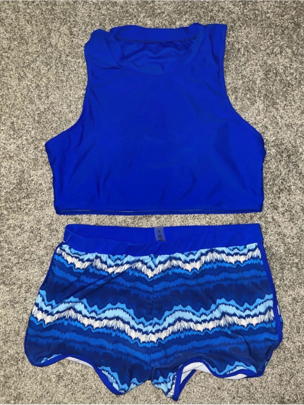 Electric Blue Patterned tankini style swimsuit